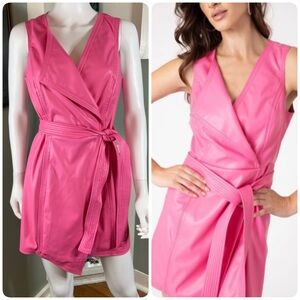 Sincerely Ours With Love Mini Dress Pink Faux-leather Wrap Small S Pleather